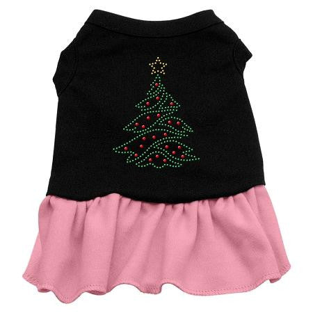 Christmas Tree Rhinestone Dog Dress - Black with Pink-Large
