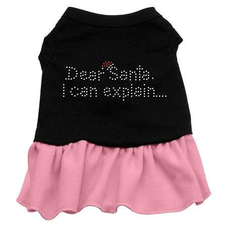 Dear Santa Rhinestone Dog Dress - Black with Pink-Extra Small