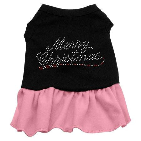 Merry Christmas Rhinestone Dog Dress - Black with Pink-XXX Large