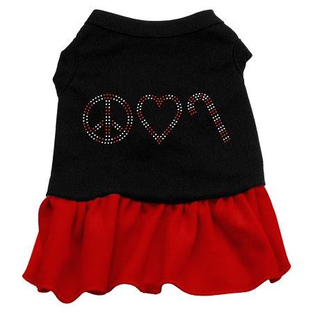 Peace Love Candy Cane Rhinestone Dog Dress - Black with Red-Large