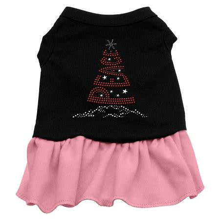 Peace Tree Rhinestone Dog Dress - Black with Pink-Medium