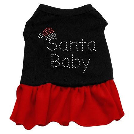 Santa Baby Rhinestone Dog Dress - Black with Red-Extra Large