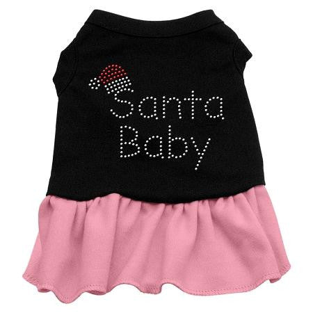 Santa Baby Rhinestone Dog Dress - Black with Pink-Extra Small