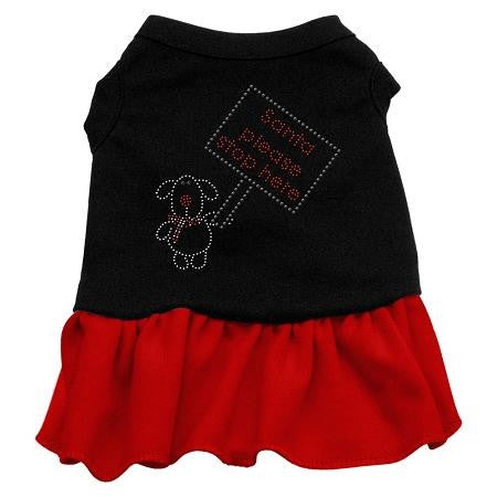 Santa Stop Here Rhinestone Dog Dress - Black with Red-Small