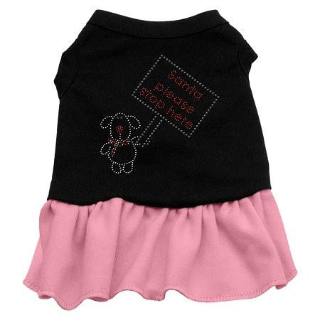 Santa Stop Here Rhinestone Dog Dress - Black with Pink-XXX Large