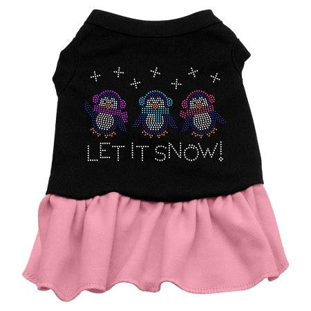 Let it Snow Penguins Rhinestone Dog Dress - Black with Pink-XX Large