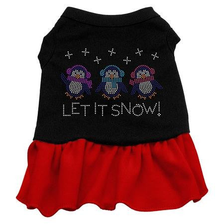 Let it Snow Penguins Rhinestone Dog Dress - Black with Red-XX Large
