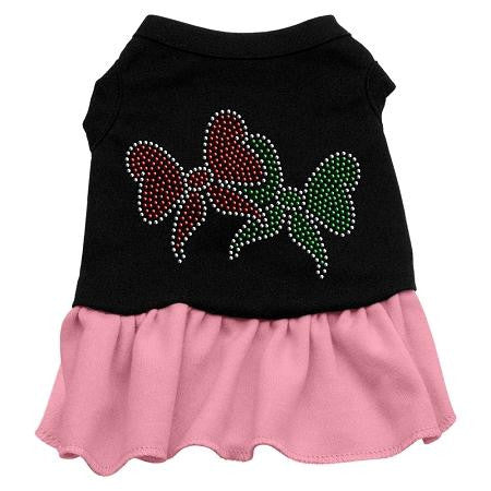 Christmas Bows Rhinestone Dog Dress - Black with Pink-Large