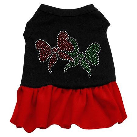 Christmas Bows Rhinestone Dog Dress - Black with Red-XX Large