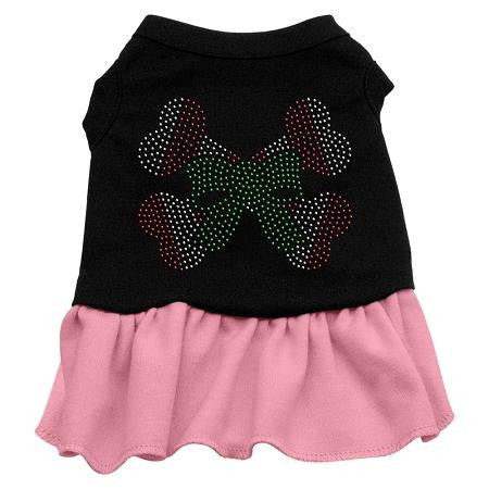 Candy Cane Crossbones Rhinestone Dog Dress - Black with Pink-Medium