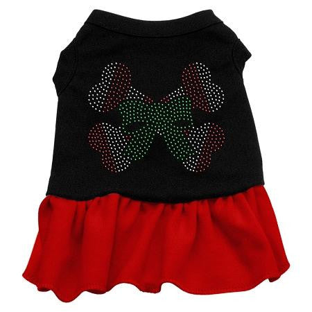 Candy Cane Crossbones Rhinestone Dog Dress - Black with Red-Extra Large