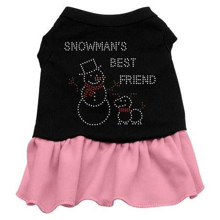 Snowman's Best Friend Rhinestone Dog Dress - Black with Pink-Large