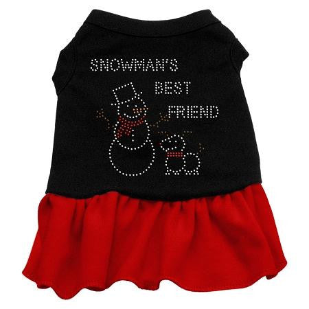 Snowman's Best Friend Rhinestone Dog Dress - Black with Red-Medium