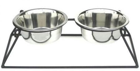 Pyramid Elevated Double Dog Feeder - Medium-Black