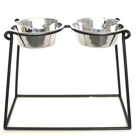 Pyramid Elevated Double Dog Feeder - XX Large-Black