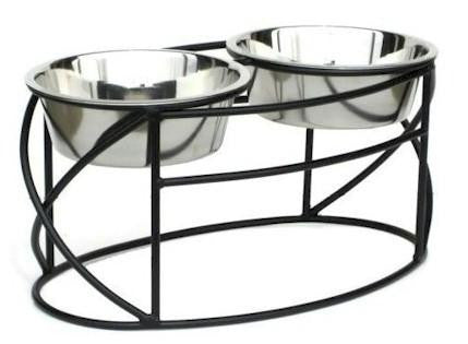 Oval Cross Double Raised Feeder - Large-White