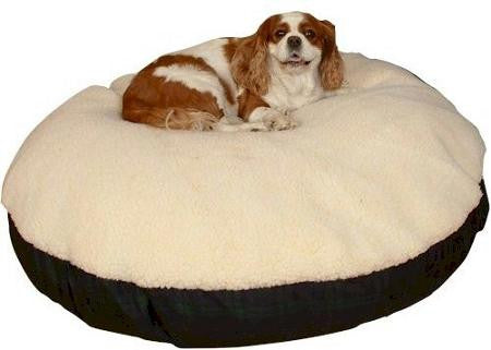 Round Sherpa Top Dog Bed - Small-Red